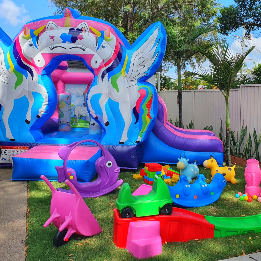 Double Unicorn Jumping Castle Party Bundle, North Brisbane