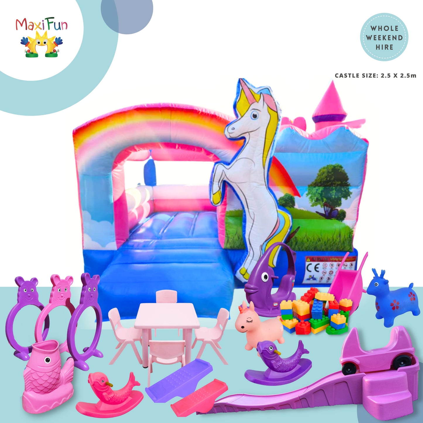 Baby Unicorn Jumping Castle Party Bundle, North Brisbane