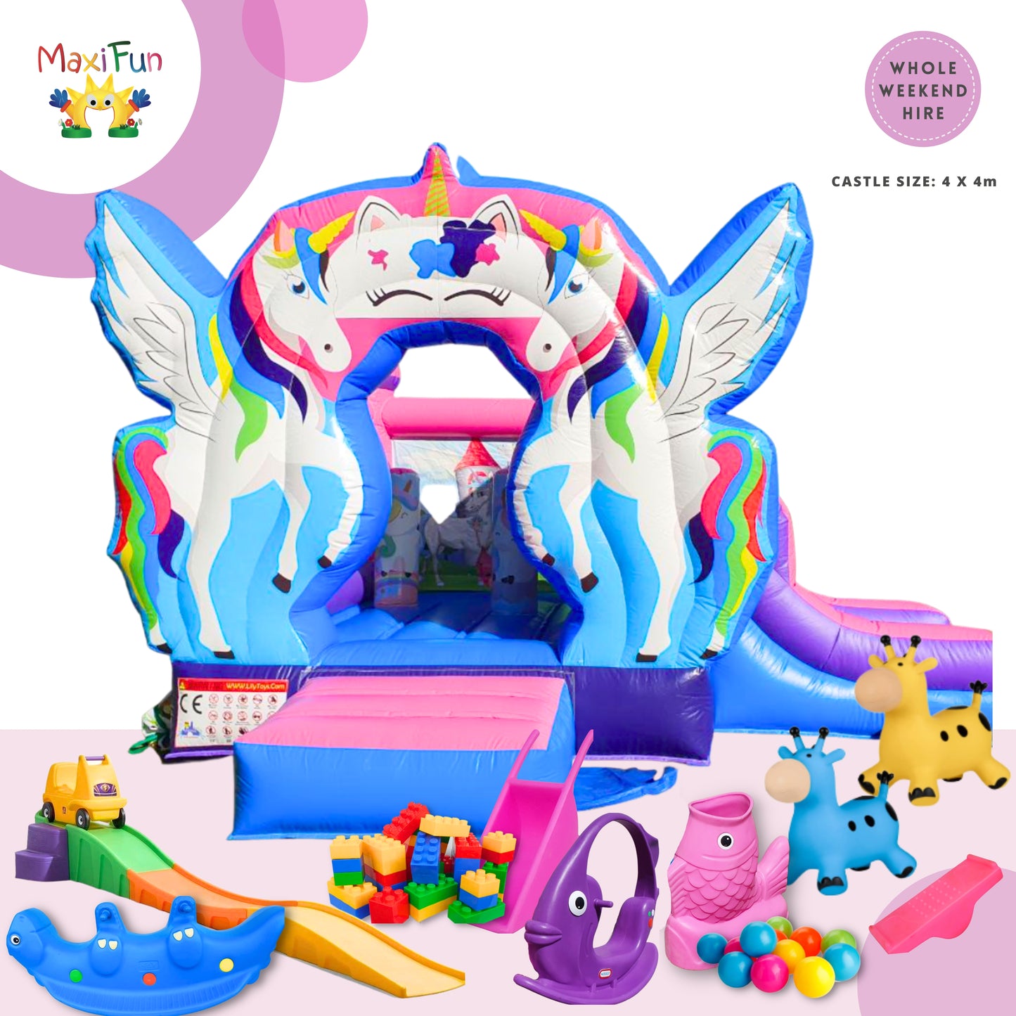 Double Unicorn Jumping Castle Party Bundle, South Brisbane