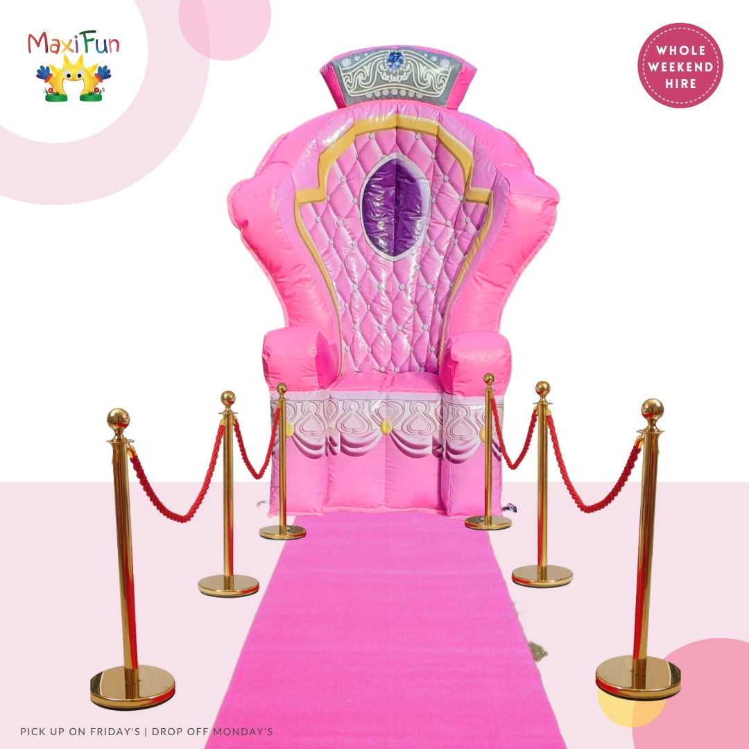 Queen's Throne with pink carpet set up, South Brisbane – MAXI FUN Toys