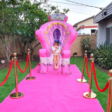 Queen's throne with pink carpet set up, North Brisbane
